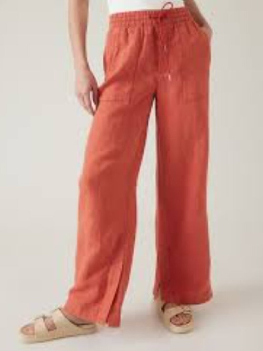 Athleta Retreat Linen High Rise Wide Leg Pants Size 10 Rust Orange Pull-On EUC